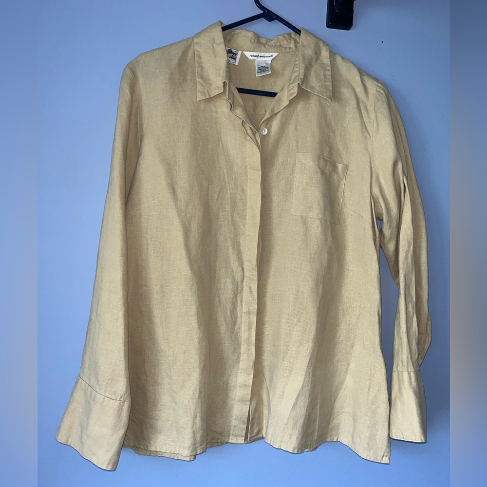 Vintage Irish Linen Button Up Shirt Size XL Beige Tan by Richard Malcolm